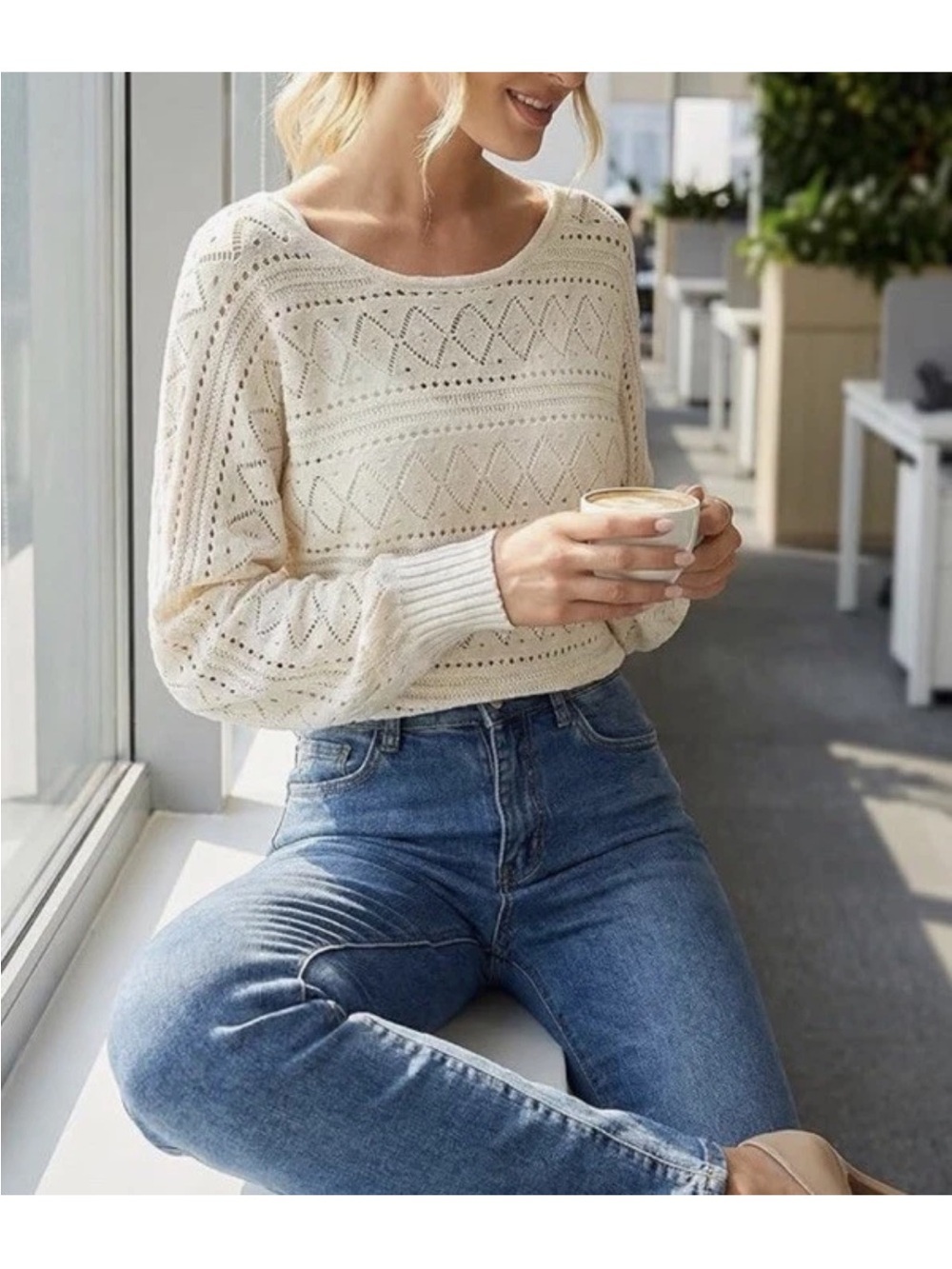 Evaless Crochet Boat Neck Long Sleeve Women’s Sweater Size S New With Tags